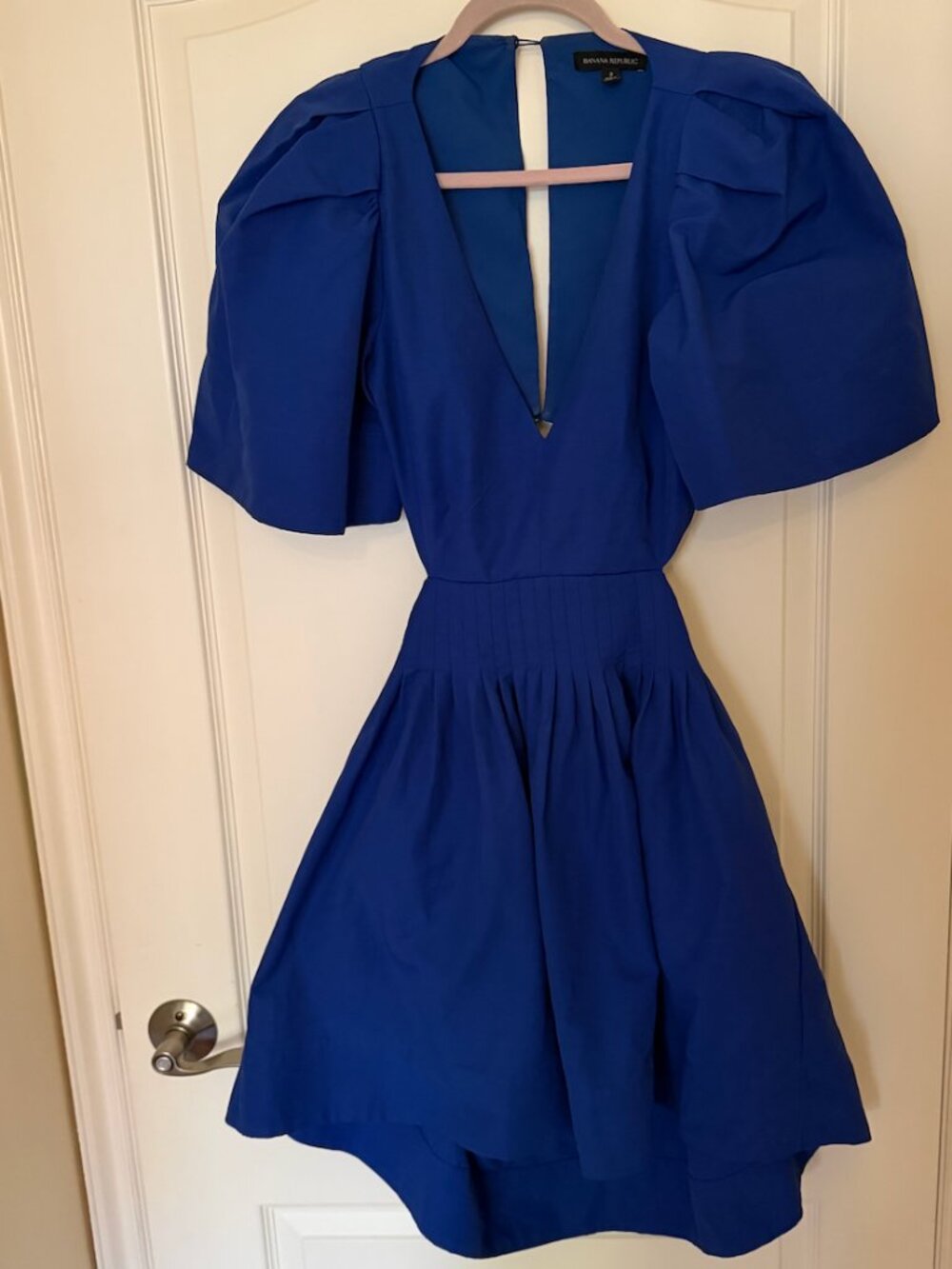 Banana Republic Royal Blue Puff Sleeve Open Back Mini Dress